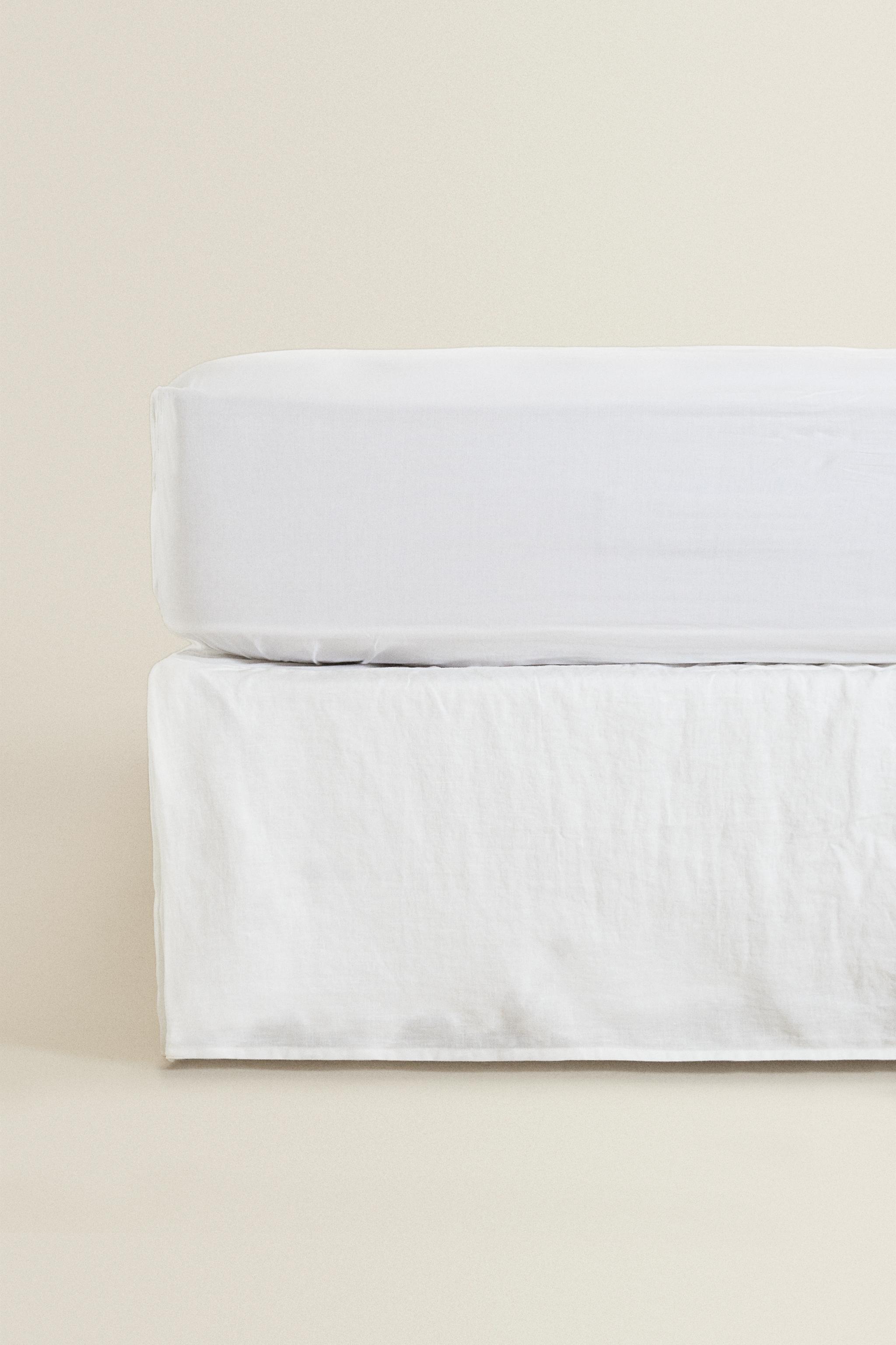 FADED LINEN BEDSKIRT — White