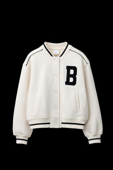 CAZADORA BOMBER FELPA TEXTO BORDADO - Cru de Zara - Imaxe 0