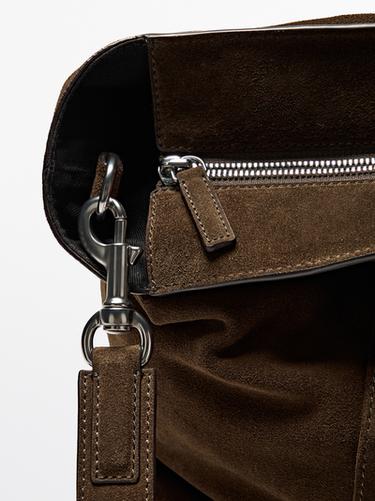 Zara Split suede leather tote bag - Brown - Image 0