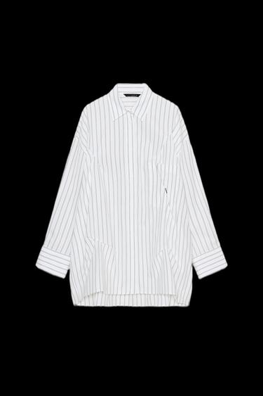 OVERSIZE-POPELINHEMD MIT ZIERSTICHEN - Weiß / Schwarz von Zara - Bild 0