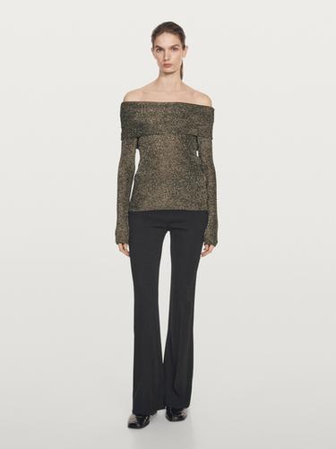 Zara Off-the-shoulder knit sweater with metallic finish - Black