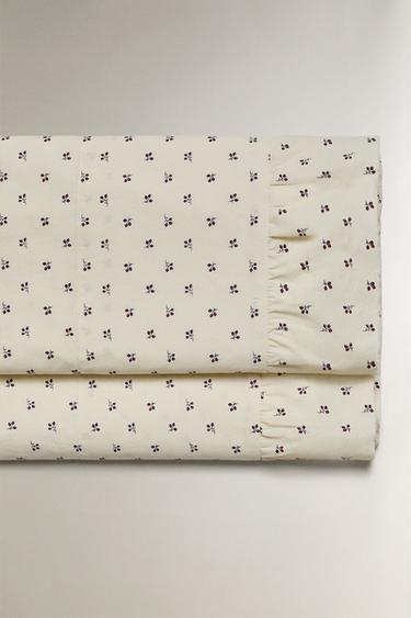 CHILDREN'S RUFFLED FLORAL PRINT FLAT SHEET - Ecru by Zara