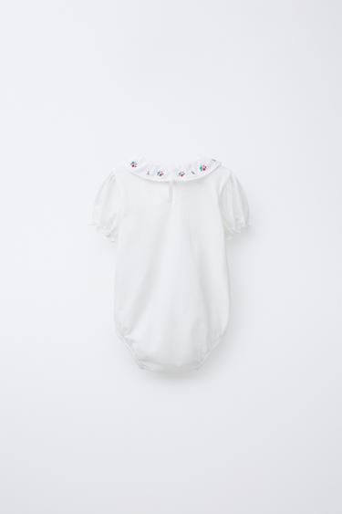 BODYSUIT WITH EMBROIDERED FLORAL COLLAR - Oyster-white by Zara - Image 1