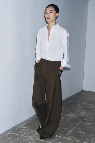 PANTALÓN TIRO ALTO ZW COLLECTION - Khaki oscuro de Zara - Imagen 0