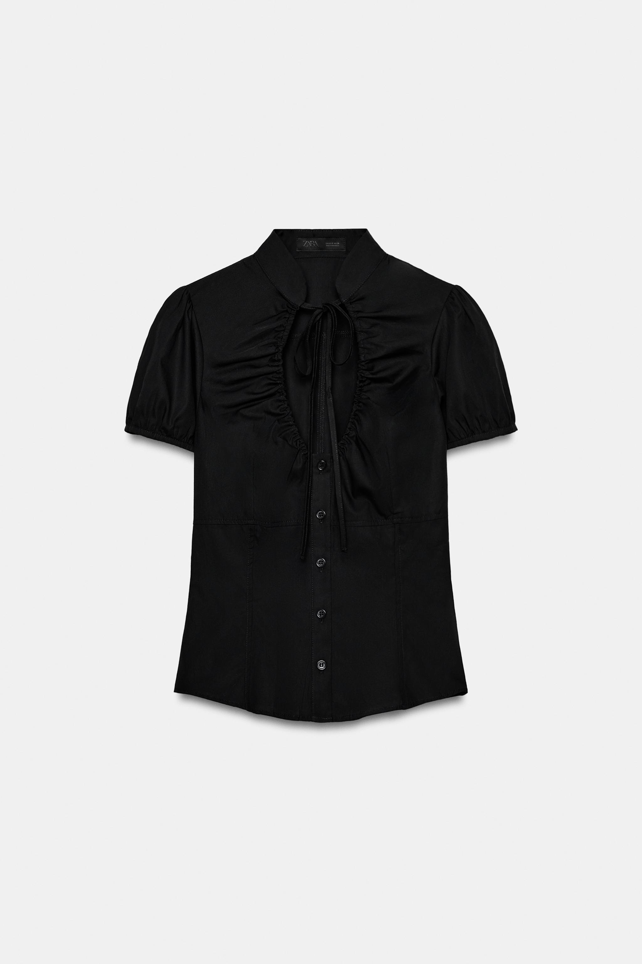 Женские рубашки Zara TIED POPLIN TOP — фото 4