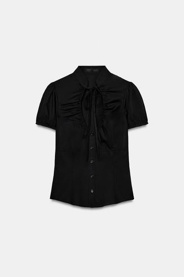 POPLIN TIE TOP - Black by Zara - Image 3