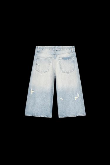 BERMUDA-JORTS AUS DENIM MIT RISSEN UND MITTELHOHEM BUND - Hellblau von Zara