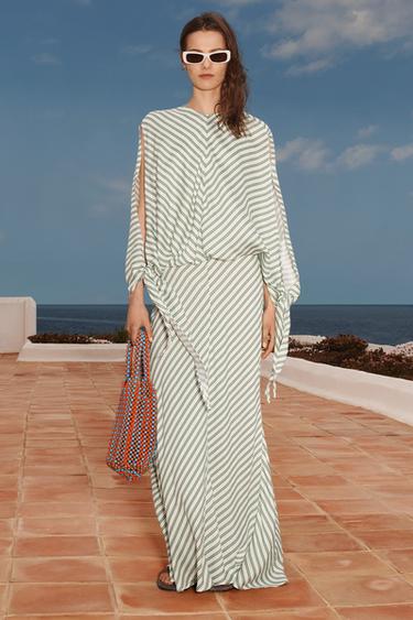 LIMITED EDITION STRIPED DRESS WITH TIE DETAIL - White / Green by Zara