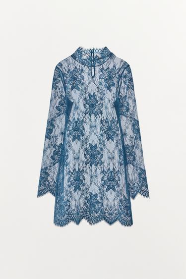 ROBE COURTE EN DENTELLE - Bleu de Zara - Image 3