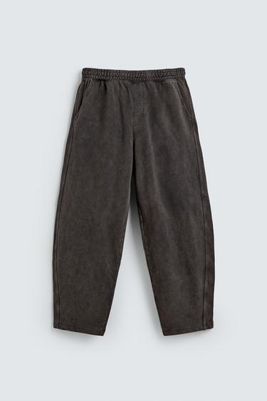 Zara WASHED BALLOON FIT JOGGING PANTS - Dark brown