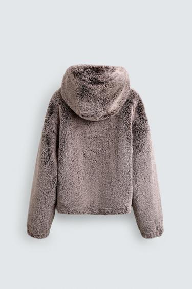 BLOUSON EFFET FOURRURE À CAPUCHE - Marron / Taupe de Zara - Image 8
