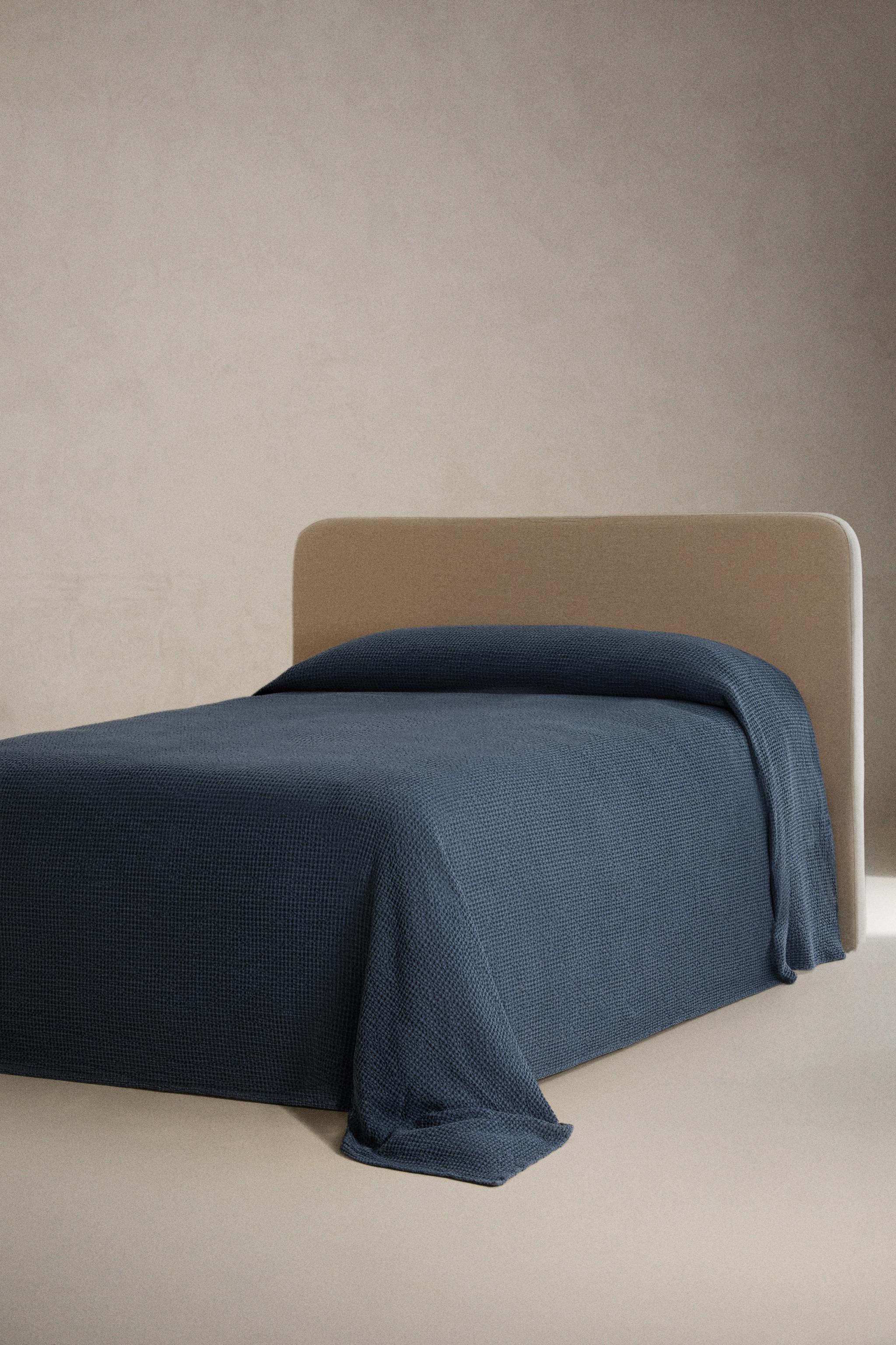 MINI WAFFLE BEDSPREAD — Navy blue