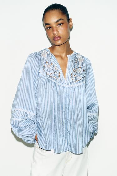 EMBROIDERED STRIPED BLOUSE - striped by Zara