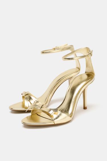 METALLIC-EFFECT BOW HIGH-HEEL SANDALS - Gold by Zara - Image 2