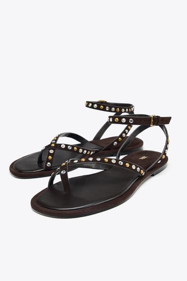 SANDALES EN CUIR FANTAISIE - Marron de Zara - Image 3