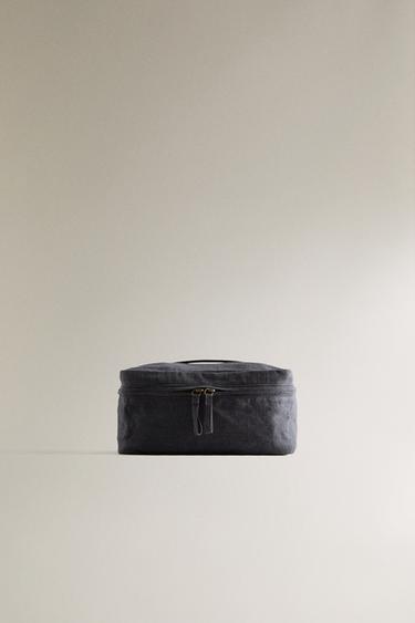 Zara MEDIUM RAMIE WASH BAG - Navy Blue
