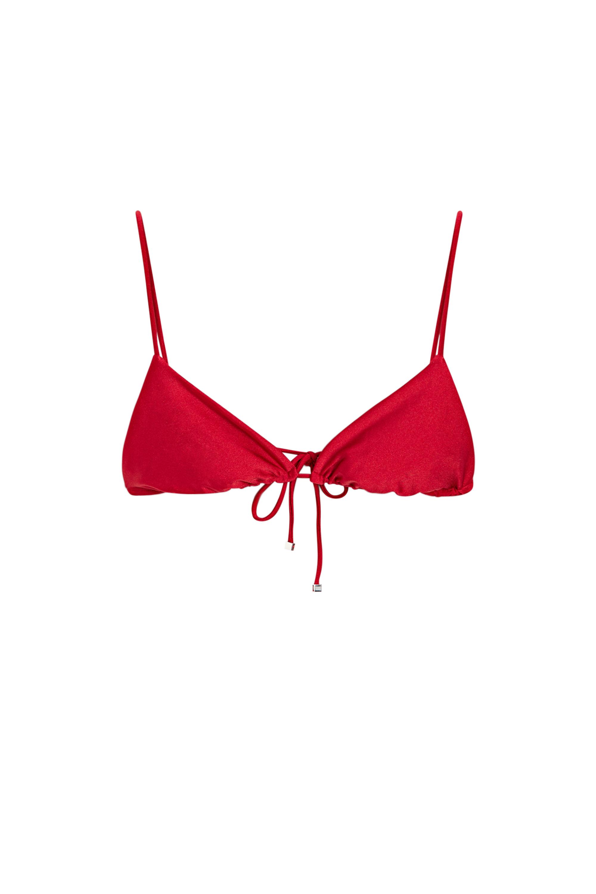 Shimmering triangle bikini top — Red