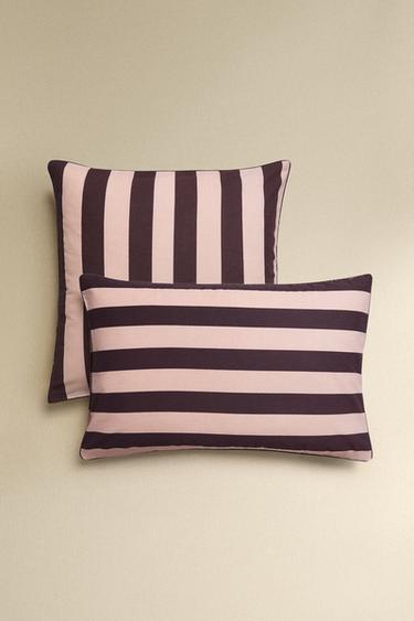 Zara FADED STRIPED COTTON PILLOWCASE - Pink - Image 0