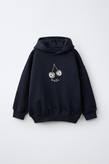 SUDADERA CAPUCHA ESTAMPADO CEREZAS ANIMAL PRINT - Marino de Zara