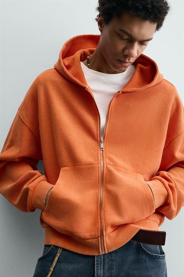HOODIE WAFFLE DÉLAVÉ À CAPUCHE - Orange de Zara - Image 4