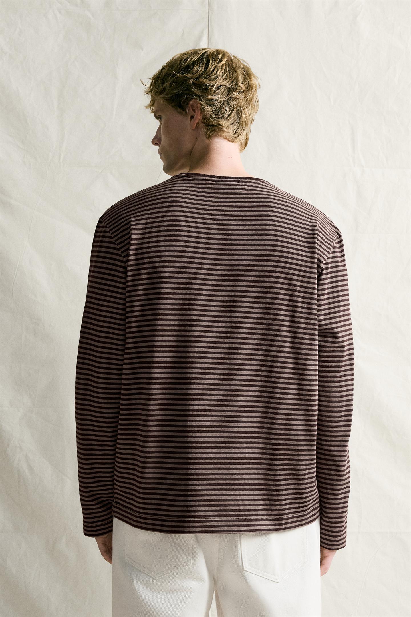 Мужская футболка Zara Supima® Striped Jacquard, цвет: Коричневый — фото 3