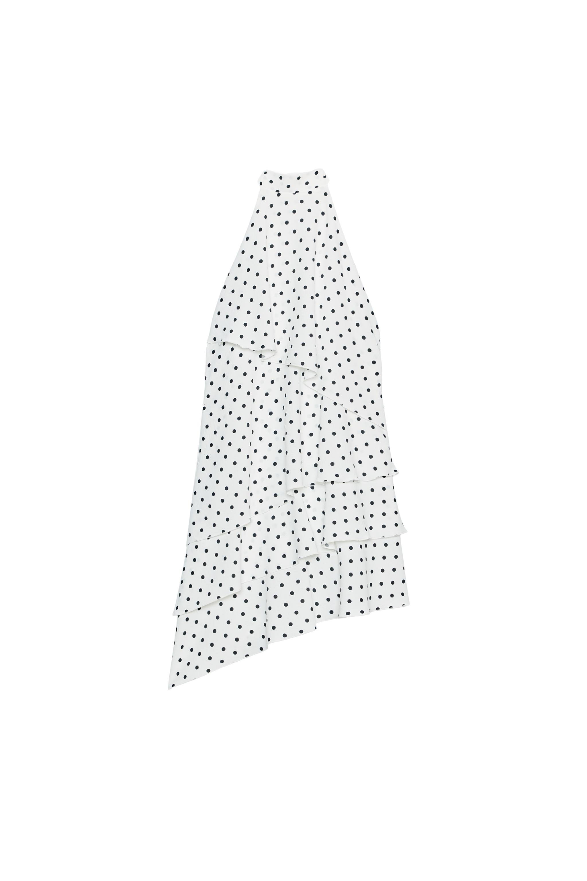 ホルターネックドットプリントワンピース - ホワイト/ブラック | ZARA 