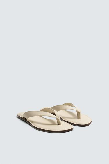 LEATHER STRAPPY SANDALS - Ecru White by Zara