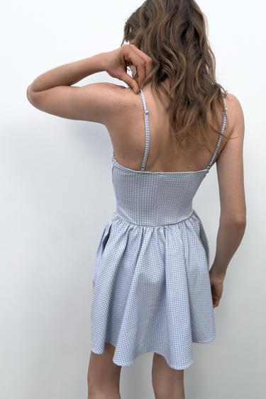 VOLUMINOUS GINGHAM CORSET DRESS - Blue/White by Zara - Image 2