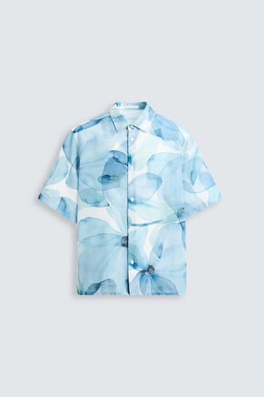 Zara ABSTRACT PRINT SHIRT - Blue