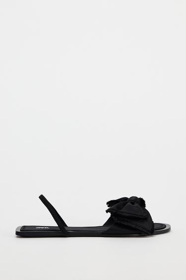 Zara FLAT SANDALS WITH BOW - Black