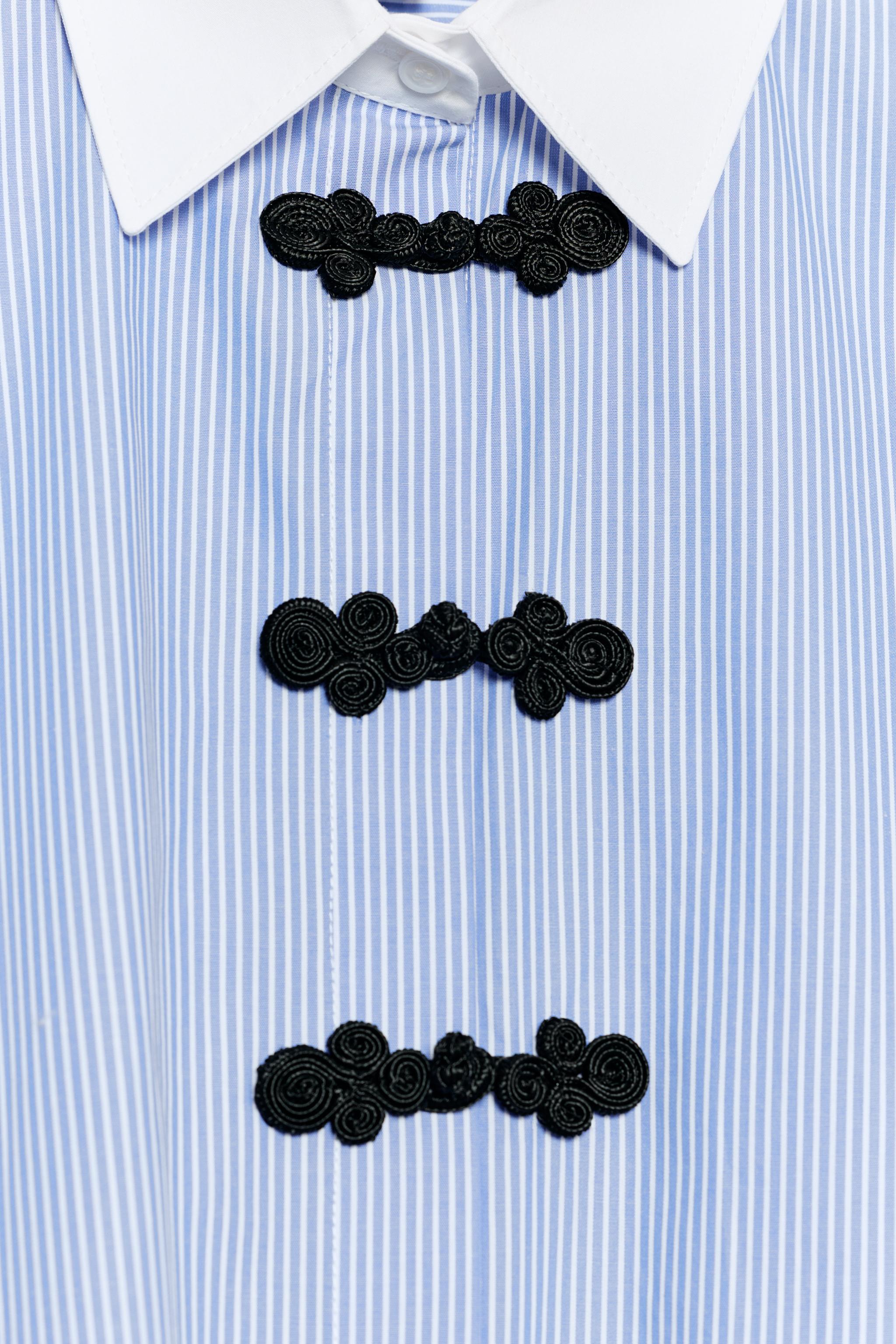 Женские рубашки Zara ZW COLLECTION STRIPED FROG FASTENING SHIRT — фото 7