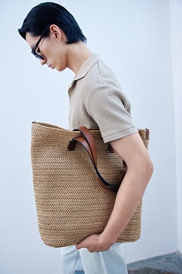 Zara 編織托特包 - 米白色