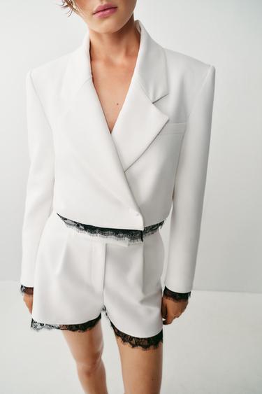 VESTE BIMATIÈRE DENTELLE ÉPAULETTES - Blanc cassé de Zara