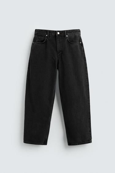 TAPERED WIDE-LEG JEANS - Black by Zara