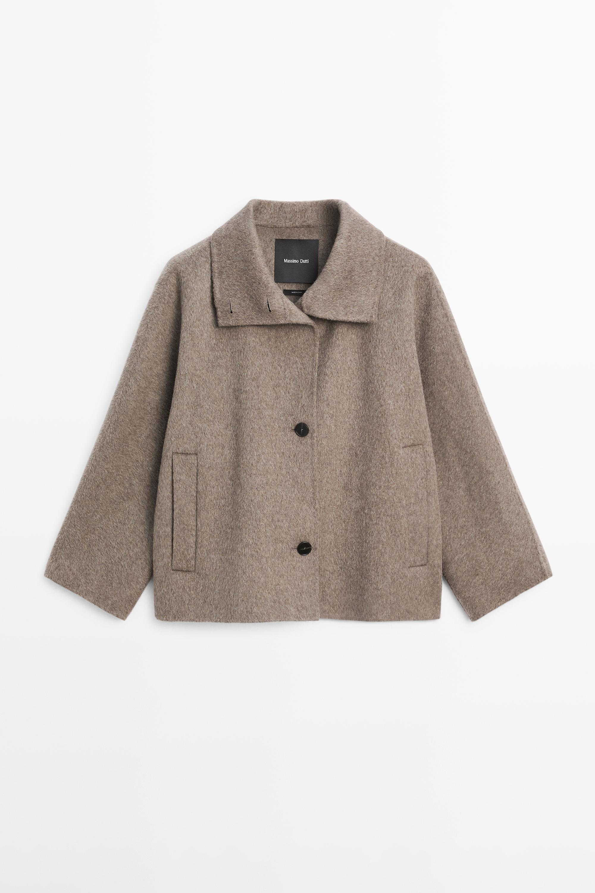 Mid-length wool blend coat with high neck