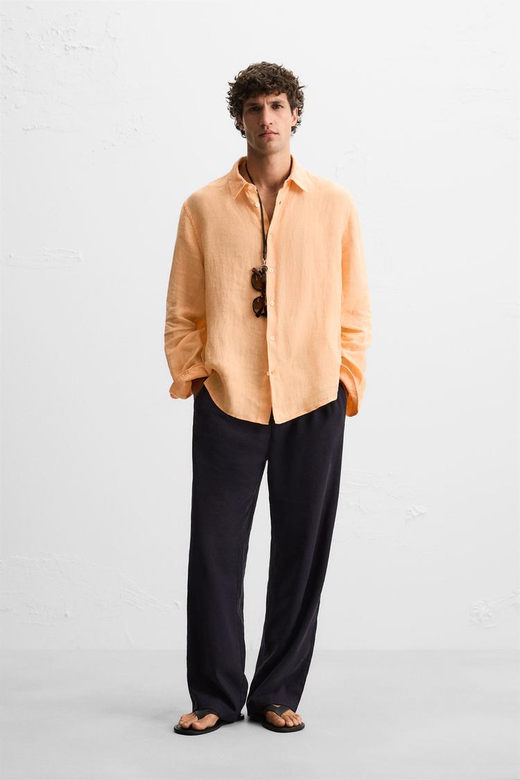 CAMISA 100% LINO Mandarina ZARA España - Main Image