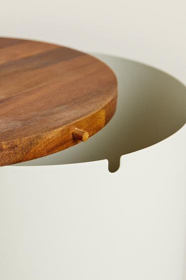 PAPELERA BAÑO METÁLICA TAPA MADERA - Crema de Zara