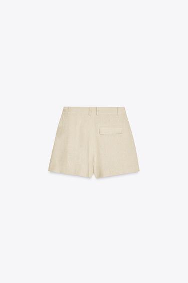 BERMUDA TAILLE HAUTE AVEC LIN - Beige clair de Zara - Image 7