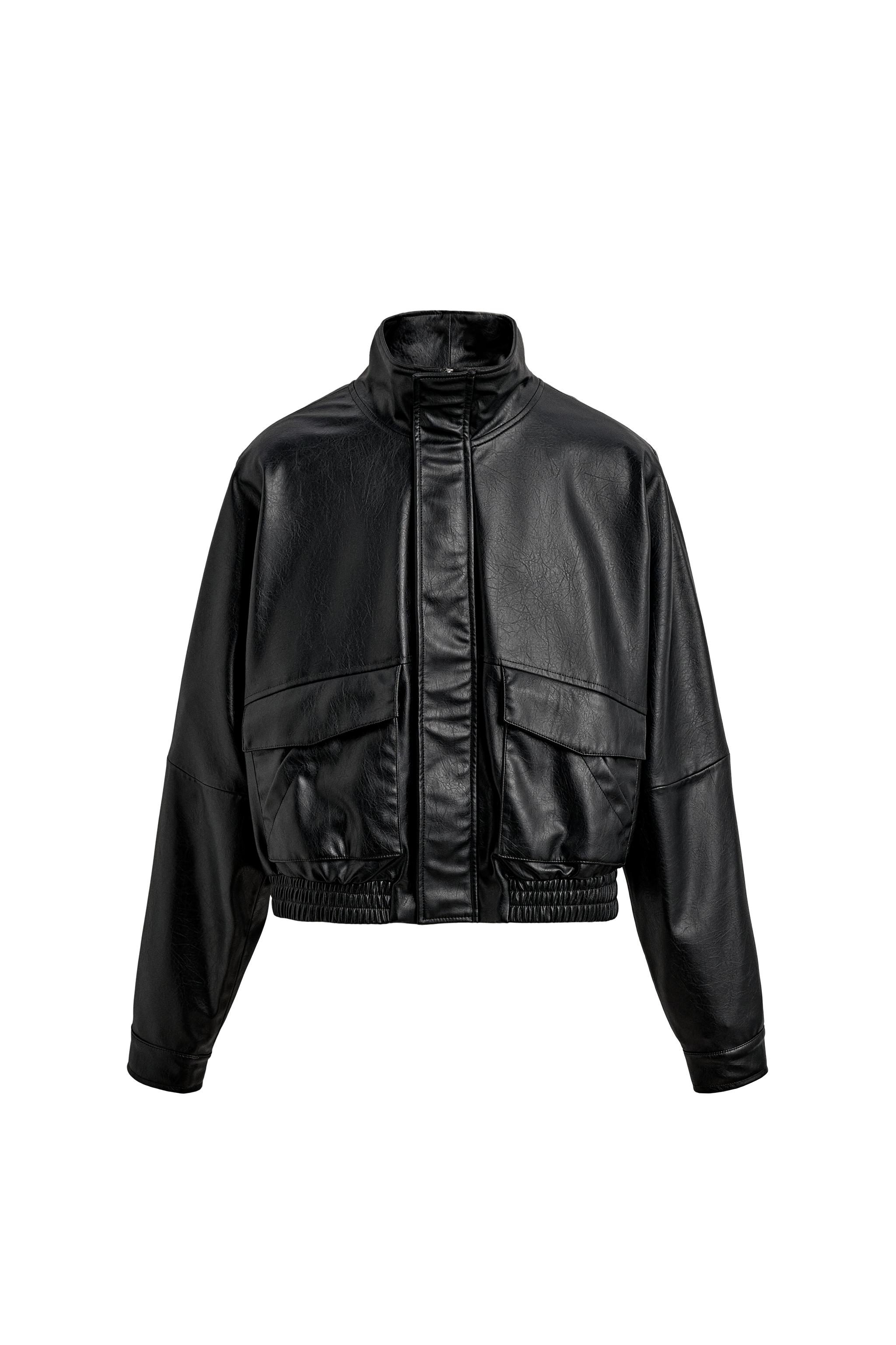 クロップド丈 フェイクレザー ジャケット - ブラウン | ZARA Japan / 日本