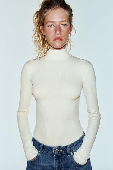 RIBBED MOCK NECK T-SHIRT - Ecru by Zara