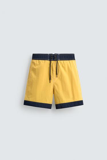 MAILLOT DE BAIN LONG AVEC CONTRASTE - Jaune clair de Zara