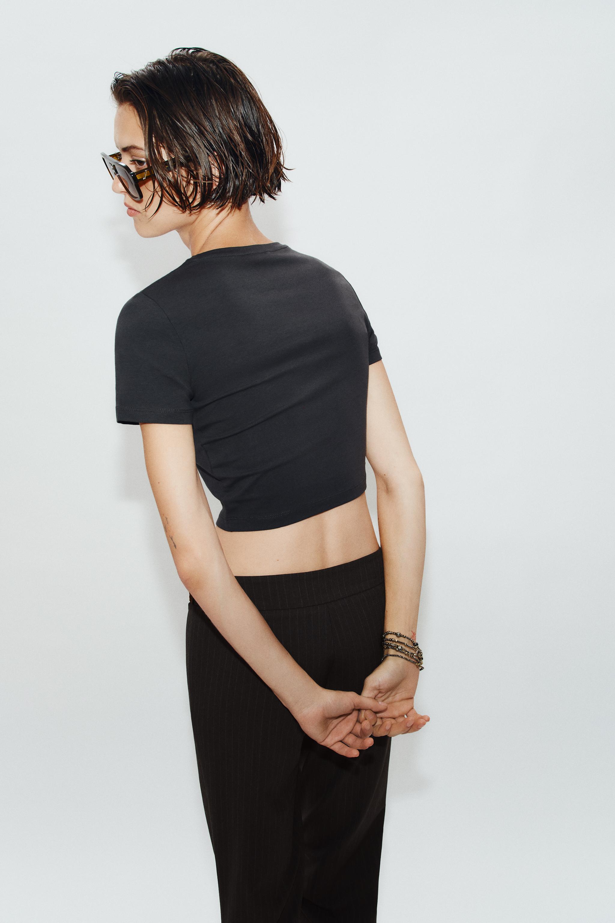 Zara KISA KOLLU CROP T-SHIRT görsel 4