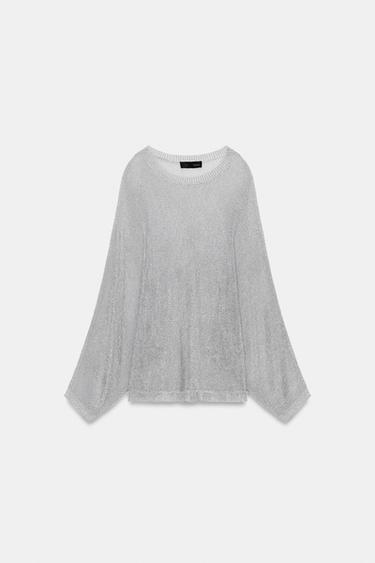 METALLIC THREAD KNIT JUMPER - Silver by Zara