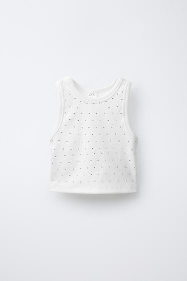 CAMISETA RIB TACHAS - Blanco roto de Zara