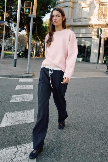 بنطلون واسع بخصر مزدوج - خطوط الخاص بـ Zara