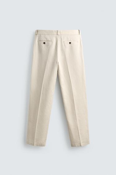 COTTON/LINEN STRAIGHT-LEG CHINO TROUSERS - Sand by Zara - Image 7