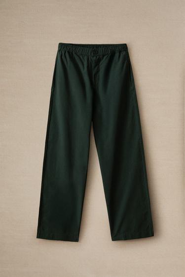 PANTALON LONG EN COTON - Vert / Bleu de Zara - Image 4