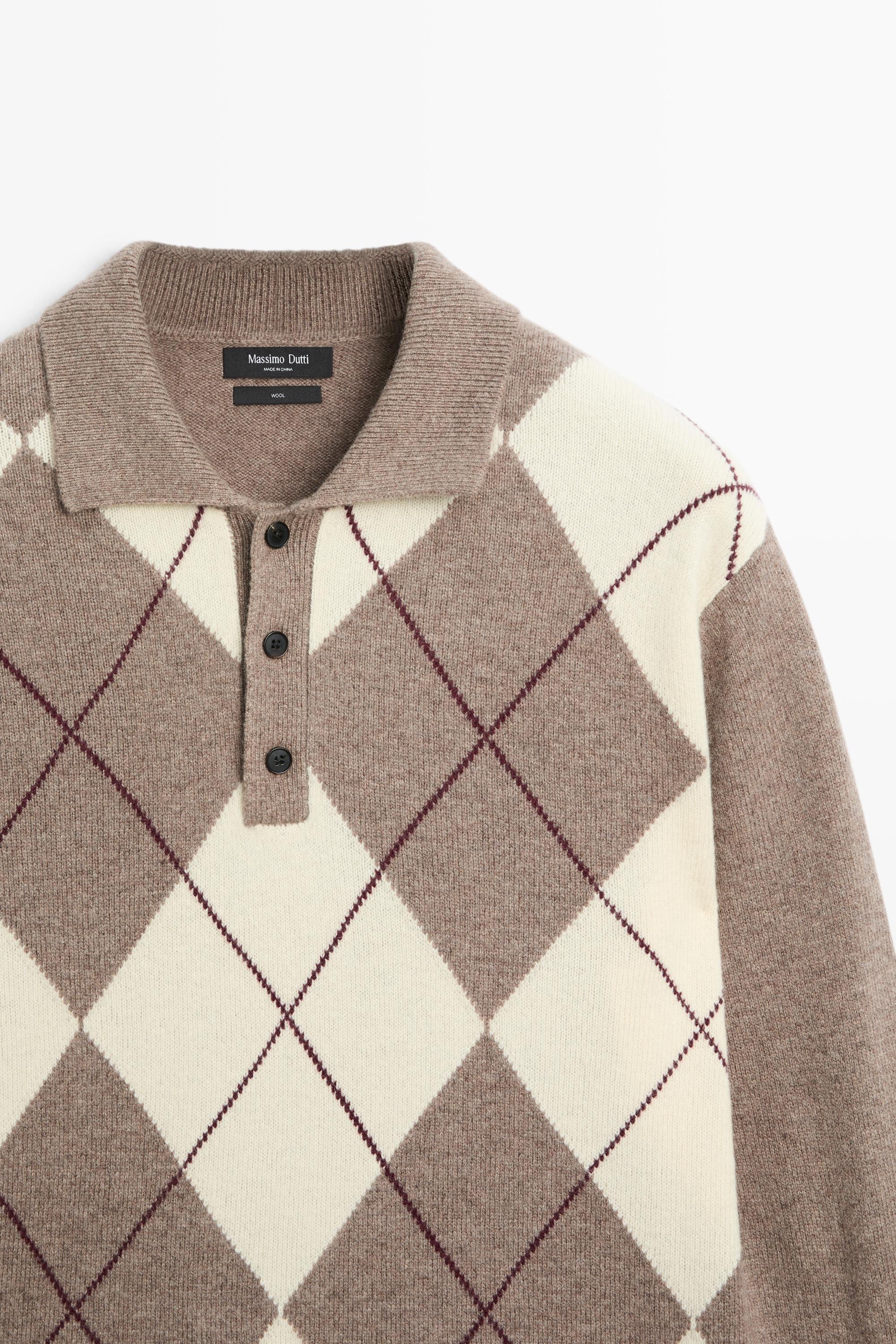 Diamond knit polo sweater
