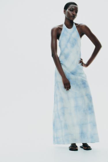 فستان HALTER TIE DYE - سماوي by Zara