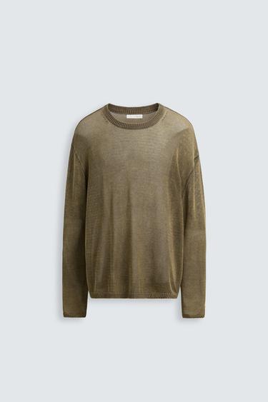 RELAXED FIT SEMI-SHEER SWEATER - Khaki by Zara